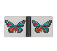 Jubonexis Portefeuille vintage années 70 en cuir PU souple avec ailes de papillon bleu fluo et orange, porte-monnaie, porte-monnaie, carte de crédit, portefeuille fin pour homme et femme