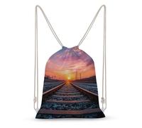 Jubonexis Railroad Tracks at A Large Sunrise Sac à dos en toile avec cordon de serrage léger pour homme et femme