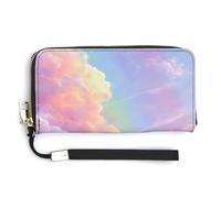 Jubonexis Rainbow Sky Portefeuille long à deux volets en cuir synthétique pour pièces de monnaie, cartes de crédit, stockage d'argent pour homme et femme