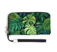 Jubonexis Rainforest Plants Monstera Portefeuille long en cuir synthétique à deux volets, porte-monnaie, carte de crédit, porte-cartes et argent pour homme et femme