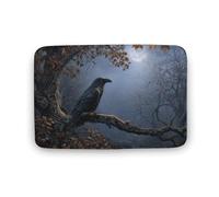 Jubonexis Raven on The Branch of Oak Tree - Tapis de porte de salle de bain en velours corail extra doux, absorption rapide de l'eau, antidérapant et confortable, 40 x 60 cm