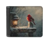 Jubonexis Red Bird Ion Portefeuille à deux volets en cuir PU souple avec inscription « The Wood Sign » pour pièces de monnaie, carte de crédit, porte-cartes et billets pour homme et femme