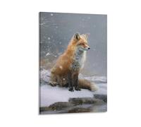 Jubonexis Red Fox Sits by The River Impression sur toile Peinture esthétique pour salon, ferme, décoration sans cadre, 30 x 45 cm