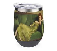 Jubonexis Red Hair Woman Lying on The Green Sofa Verre à vin isotherme en acier inoxydable à double paroi avec couvercle 355 ml