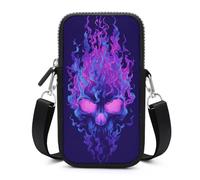 Jubonexis Sac à bandoulière pour téléphone portable avec sangle réglable Motif crâne et flammes noires et violettes