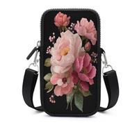 Jubonexis Sac à bandoulière pour téléphone portable avec sangle réglable Motif floral Rose