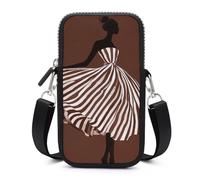 Jubonexis Sac à bandoulière pour téléphone portable avec sangle réglable Motif rayures Blanc/marron