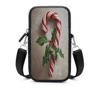 Jubonexis Sac à bandoulière pour téléphone portable et smartphone avec sangle réglable Motif canne à sucre d'orge et feuilles de houx