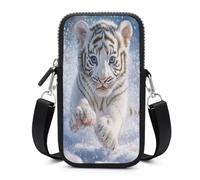 Jubonexis Sac à bandoulière pour téléphone portable et smartphone avec sangle réglable Motif tigre jouant dans la neige Blanc