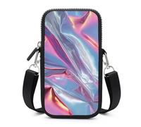 Jubonexis Sac à bandoulière réfléchissant argenté rose vif et bleu pour téléphone portable, sac pour smartphone avec sangle réglable