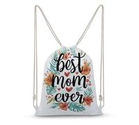 Jubonexis Sac à dos en toile léger avec cordon de serrage Motif Best Mom Ever avec fleurs tropicales pour homme et femme