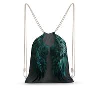 Jubonexis Sac à dos léger en toile avec ailes d'ange vert émeraude avec cordon de serrage pour homme et femme