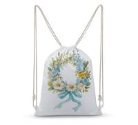 Jubonexis Sac à dos léger en toile avec cordon de serrage et couronne de fleurs à l'aquarelle - Pour homme et femme