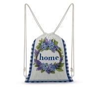 Jubonexis Sac à dos léger en toile avec cordon de serrage et couronne de fleurs violettes sur panneau en bois pour homme et femme