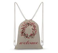 Jubonexis Sac à dos léger en toile avec cordon de serrage et couronne florale avec baies rouges pour homme et femme