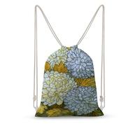 Jubonexis Sac à dos léger en toile avec cordon de serrage et fleurs de chrysanthème gris vitrail pour homme et femme