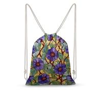 Jubonexis Sac à dos léger en toile avec cordon de serrage Motif fleurs violettes et vignes rouges Pour homme et femme