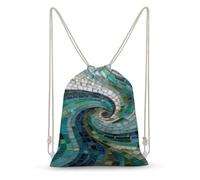 Jubonexis Sac à dos léger en toile avec cordon de serrage motif mosaïque tourbillonnant bleu vert pour homme et femme