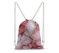 Jubonexis Sac à dos léger en toile avec cordon de serrage, texture marbre rose, blanc, veine dorée, sac de sport pour homme et femme
