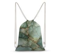 Jubonexis Sac à dos léger en toile avec cordon de serrage, texture marbrée, vert clair, veine dorée, sac de sport pour homme et femme