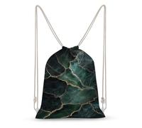 Jubonexis Sac à dos léger en toile avec cordon de serrage, texture marbrée, vert foncé, veine dorée, sac de sport pour homme et femme