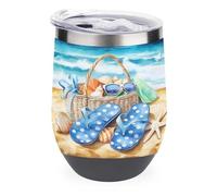Jubonexis Sac de plage avec lunettes de soleil, coquillages, étoile de mer, gobelet à vin isotherme en acier inoxydable, tasse à eau à double paroi avec couvercle, 355 ml