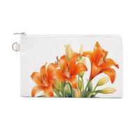 Jubonexis Sac portefeuille en toile, aquarelle orange lys dans un pot, porte-monnaie avec fermeture éclair, petit sac à cosmétiques