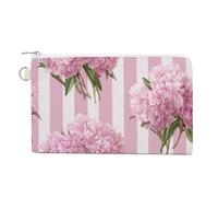 Jubonexis Sac portefeuille en toile, aquarelle rose pâle bouquet de pivoines imprimées, porte-monnaie à fermeture éclair, petit sac à cosmétiques