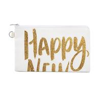 Jubonexis Sac portefeuille en toile, avec inscription « Happy New Year » avec paillettes dorées et scintillantes, porte-monnaie à fermeture éclair, petite trousse de maquillage