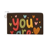 Jubonexis Sac portefeuille en toile, avec inscription « You are Loved » en forme de cœur, porte-monnaie à fermeture éclair, petit sac à cosmétiques