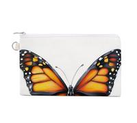 Jubonexis Sac portefeuille en toile, beau porte-monnaie imprimé papillon orange et ailes noires, porte-monnaie à fermeture éclair, petite trousse de maquillage