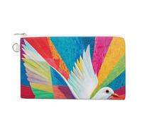 Jubonexis Sac portefeuille en toile, blanc colombe Saint Esprit lumineux coloré imprimé moderne porte-monnaie, porte-monnaie à fermeture éclair, petite trousse de maquillage