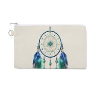 Jubonexis Sac portefeuille en toile, bleu et vert avec imprimé attrape-rêves, porte-monnaie, porte-monnaie à fermeture éclair, petit sac à cosmétiques