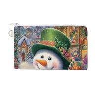 Jubonexis Sac portefeuille en toile, bonhomme de neige heureux portant un chapeau vert, porte-monnaie à fermeture éclair, petit sac à cosmétiques
