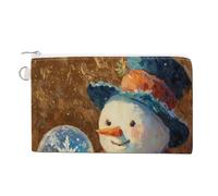 Jubonexis Sac portefeuille en toile, bonhomme de neige tenant une boule de cristal, porte-monnaie à fermeture éclair, petit sac à cosmétiques