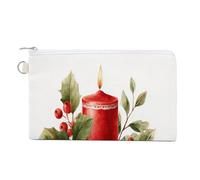 Jubonexis Sac portefeuille en toile, bougie de Noël avec baies de houx, fleurs rouges imprimées, porte-monnaie, sac à main à fermeture éclair, petite trousse de maquillage