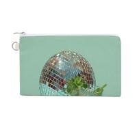 Jubonexis Sac portefeuille en toile, boule disco avec imprimé boissons, porte-monnaie, porte-monnaie à fermeture éclair, petit sac à cosmétiques