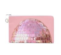 Jubonexis Sac portefeuille en toile, boule disco sur imprimé rose, porte-monnaie à fermeture éclair, petit sac à cosmétiques