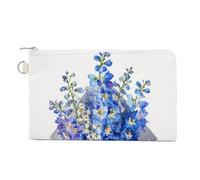 Jubonexis Sac portefeuille en toile, bouquet de fleurs de delphinium dans une enveloppe ouverte, porte-monnaie à fermeture éclair, petit sac à cosmétiques
