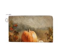 Jubonexis Sac portefeuille en toile, caisse en bois, citrouilles, récolte d'automne, porte-monnaie, porte-monnaie à fermeture éclair, petit sac à cosmétiques