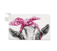 Jubonexis Sac portefeuille en toile, chèvre portant un bandeau rose, porte-monnaie imprimé, porte-monnaie à fermeture éclair, petit sac à cosmétiques