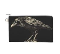 Jubonexis Sac portefeuille en toile, corbeau vintage sur un crâne humain, porte-monnaie à fermeture éclair, petit sac à cosmétiques