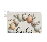 Jubonexis Sac portefeuille en toile, couronne d'asters avec imprimé œufs de couleur pastel, porte-monnaie à fermeture éclair, petit sac à cosmétiques