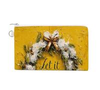 Jubonexis Sac portefeuille en toile, couronne de branches de pin Let It Snow sur imprimé jaune, porte-monnaie à fermeture éclair, petite trousse de maquillage