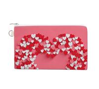 Jubonexis Sac portefeuille en toile, cœurs rouges et blancs sur imprimé rose, porte-monnaie à fermeture éclair, petit sac à cosmétiques