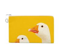 Jubonexis Sac portefeuille en toile, deux jolies oies blanches sur imprimé jaune, porte-monnaie à fermeture éclair, petit sac à cosmétiques