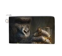 Jubonexis Sac portefeuille en toile, drôle de gorille tenant un porte-monnaie imprimé en verre, sac à main à fermeture éclair, petit sac à cosmétiques