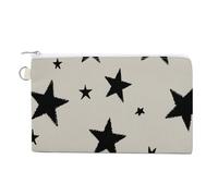 Jubonexis Sac portefeuille en toile, étoiles noires à cinq pointes sur imprimé gris clair, porte-monnaie à fermeture éclair, petit sac à cosmétiques