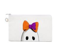 Jubonexis Sac portefeuille en toile, fantôme mignon portant un nœud orange violet imprimé, porte-monnaie à fermeture éclair, petit sac à cosmétiques