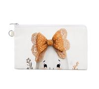 Jubonexis Sac portefeuille en toile, fantôme portant un grand nœud d'Halloween imprimé porte-monnaie, porte-monnaie à fermeture éclair, petit sac à cosmétiques